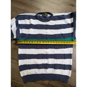 Vintage Croft & Barrow Cotton Knit Sweater Large Navy Blue White Teal Striped